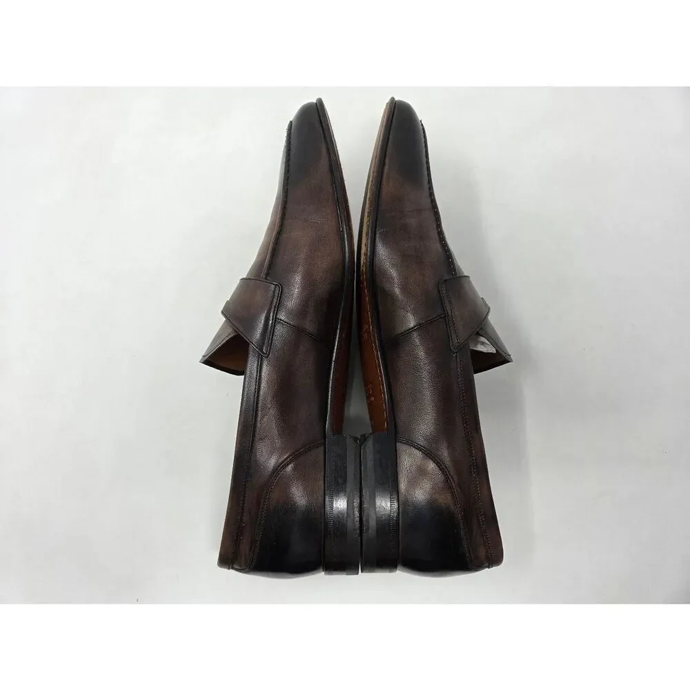 BALLY BRENT BROWN BLACK BURNISHED LEATHER PENNY LOAFER MENS SIZE 11.5 EEE WIDE